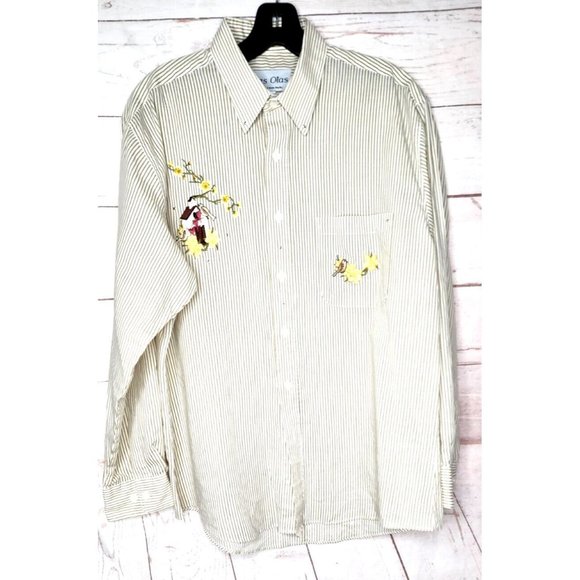 Las Olas Made In Korea Vintage Bird Floral Embroidered Gold Stud Button Up Shirt - Picture 1 of 12